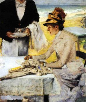 William Merritt Chase : Ordering Lunch by the Seaside